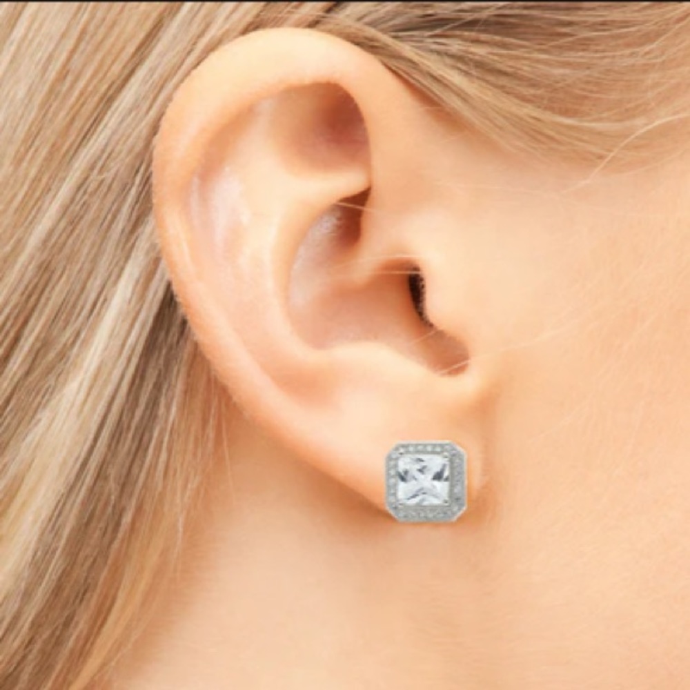 Norah 18K Yellow Gold Plated Princess Cut CZ Halo Stud Earrings
